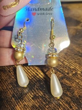 Handmade Gold and Pearl Drop Earrings
